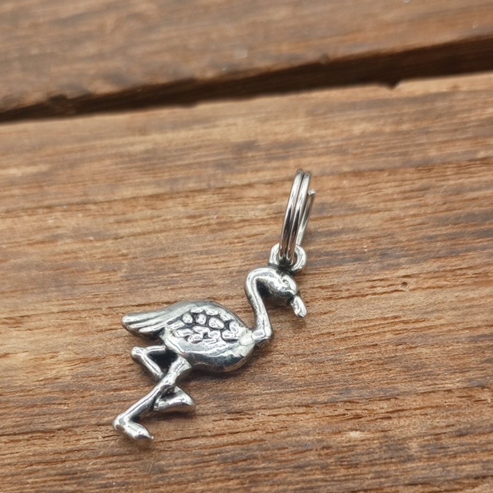 Silver Tone Flamingo Bird Charm Pendant P244